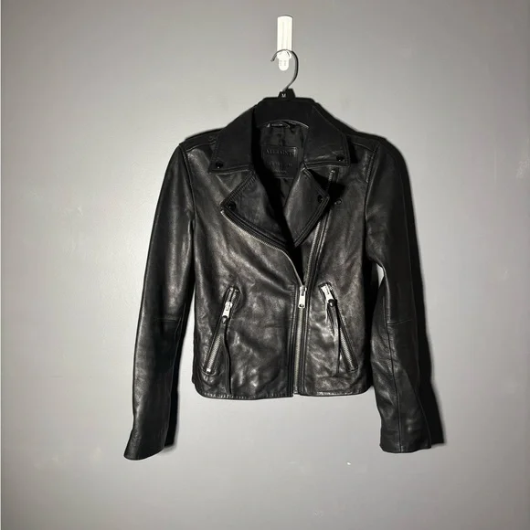 Allsaints Dalby Lamb Leather Moto Jacket Women’s Size 2 - Picture 2 of 8